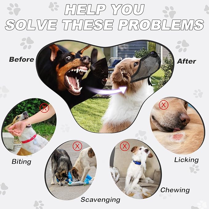 Dog Muzzle, Soft Air Mesh Muzzle for Small Medium Large Dogs Anti Biting Barking Chewing Scavenging, Breathable Adjustable Loop Pets Muzzle with Front Opening Design Allows Panting Drinking (Black,M)