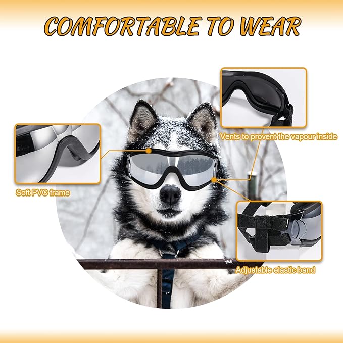 NVTED Dog Sunglasses/Goggles, UV/Wind/Dust/Fog Protection Pet Glasses Eye Wear with Adjustable Strap for Medium or Large Dog (Pack of 1)
