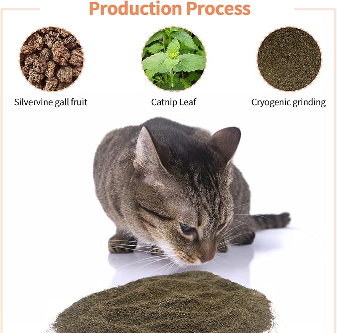 Catnip & Silvervine Powder – 30g Blend of Silvervine Gall Fruit & Catnip, Non-Addictive, for All Cat Ages, Multi-Use with Toys, Scratchers & Protecting Furniture, with 5 Little Pouches