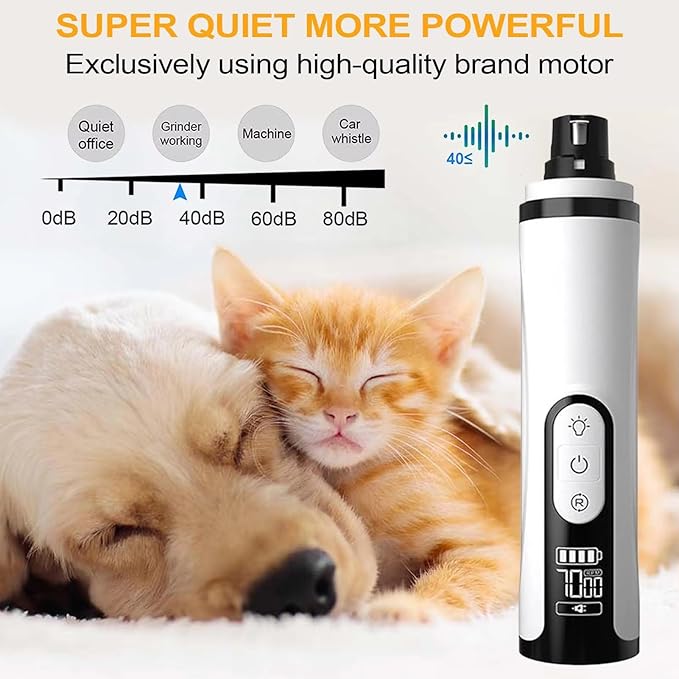 Upgrade Heusom Groom Pro Nail Grinder Cordless with LED Light & 3 Speeds, Dog Cat Nail Trimmer 2000mAh Long-Lasting Battery for Thick Nails for Dogs and Cats (2 Pc+2 Heads)