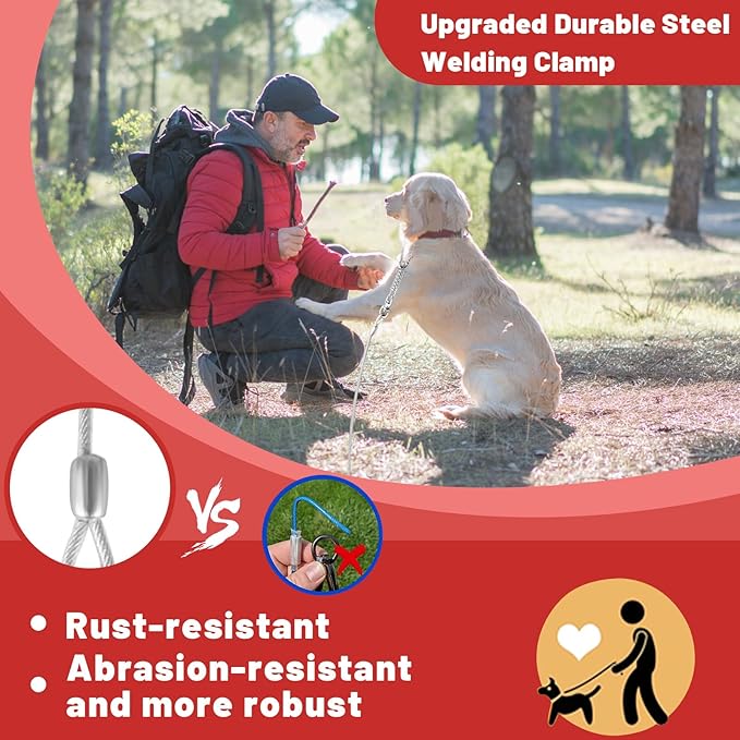 Dog Tie Out Cable - 10/15/20/25/30FT Heavy Duty for Large Dogs Up to 250LBS - Rosy Pink/Blue/Purple/Silver/Red/Green/Yellow