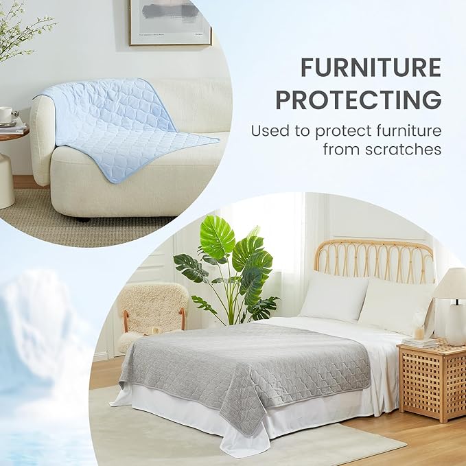 Cozy Bliss Leakproof Cooling Blanket for Large Dogs – Q-Max>0.4, Durable & Washable Dog Cooling Mat for Hot Weather, Soft Pet Throw & Couch Protector for Multiple Pets 60x80 Inch, Heather Silver Grey