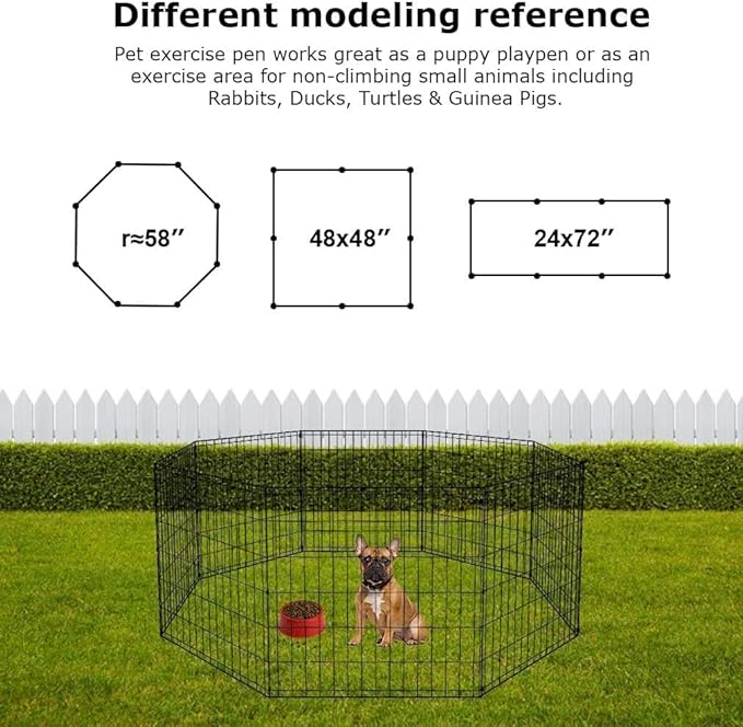 BestPet Dog Pen Playpen Puppy Pet Playpen 8 Panel Indoor Outdoor Metal Portable Folding Animal Exercise Dog Fence,24",Black
