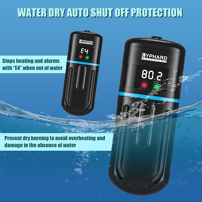 Electronic Aquarium Heater, 300W Small Fish Tank Heater, Adjustable Submersible Heater PID Temperature Control with LED Digital, Water Dry Automatic Shut Off for Fresh Seawater