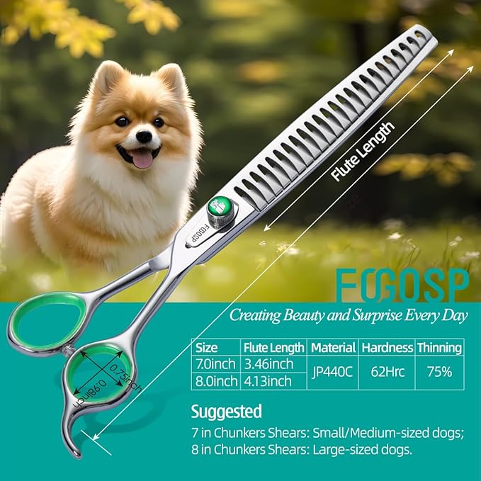 Professional Chunkers Shears for Dogs 7 inch Thinning Shears for Dogs Cats Pet Grooming Scissors Japanese 440C Stainless Steel 70% Thinning Rate 18 Teeth Green Clover