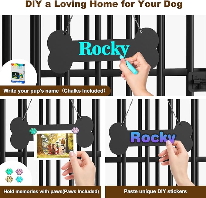 Easycom 41" Dog Crate Furniture Foldable, No Assembly Decorative Dog Kennel Indoor, Dog Crates for Large Dogs (40–65 lbs), Wooden Dog Cage with Adjustable Bowls and Name Tag, End Table, Rustic Brown