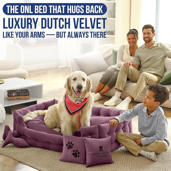 Luxury Dog Bed Chesterfield – Handcrafted Velvet Throne for Dogs | Joint Support, Calming & Temp-Regulating Comfort | Durable 5+ Years, Anti-Claw, Washable 100+ Times – XL, Purple