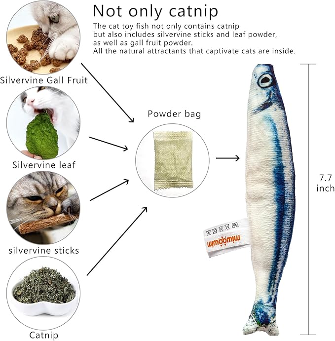 6 PCS Cat Fish Toy Soft and Durable,Cat nip Toy with Catnip Inside, Kicker Toys for Indoor Kitten Exercise,Kitty Teething Chew Toy (6 Sauries)