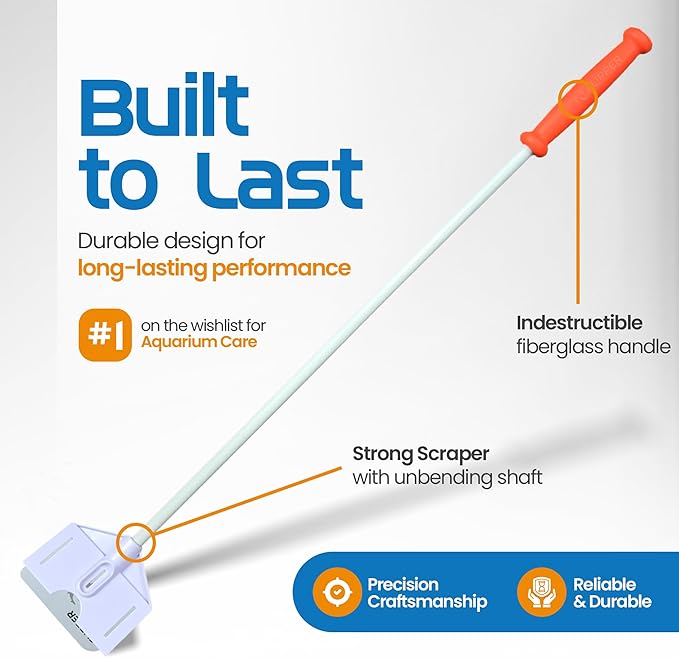 FL!PPER Flipper Platinum Aquarium Algae Scraper | Glass & Acrylic Tank Cleaner with Serrated Blade for Efficient Aquarium Maintenance (28” Rigid Shaft)