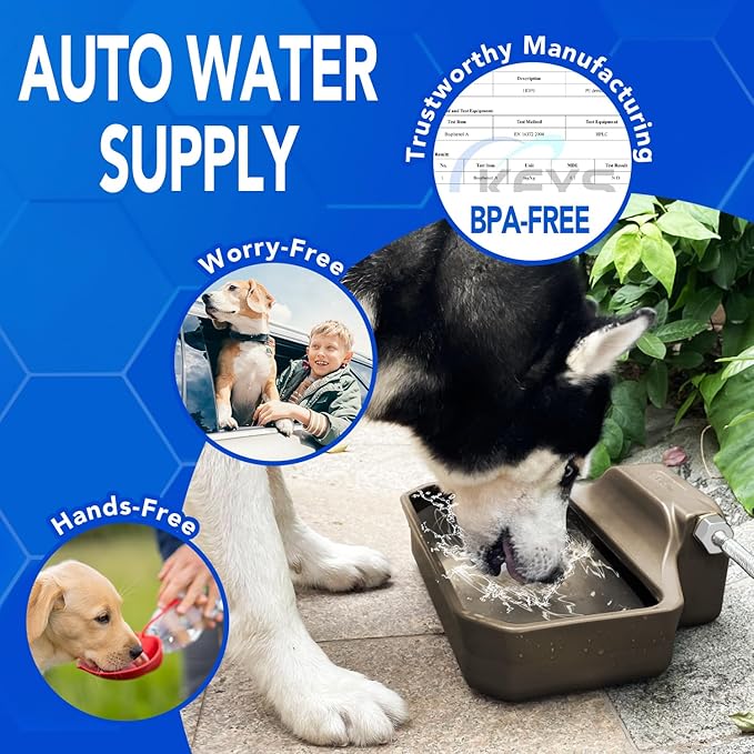 Automatic Dog Water Bowl Dispenser 1 Gallon - Outdoor Pet Water Bowl Feeder for Dogs, Livestock, Chicken - Auto Fill - Food Grade Material - Easy to Install - Brown