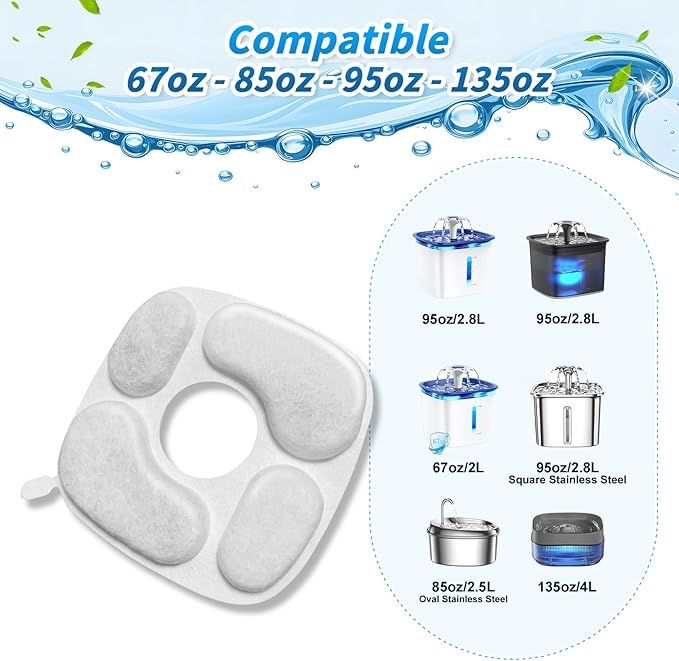 Cat Fountain Filters for 95 oz/2.8 Liter Automatic Pet Fountain Cat Fountain (8 Filters+8 Sponges)