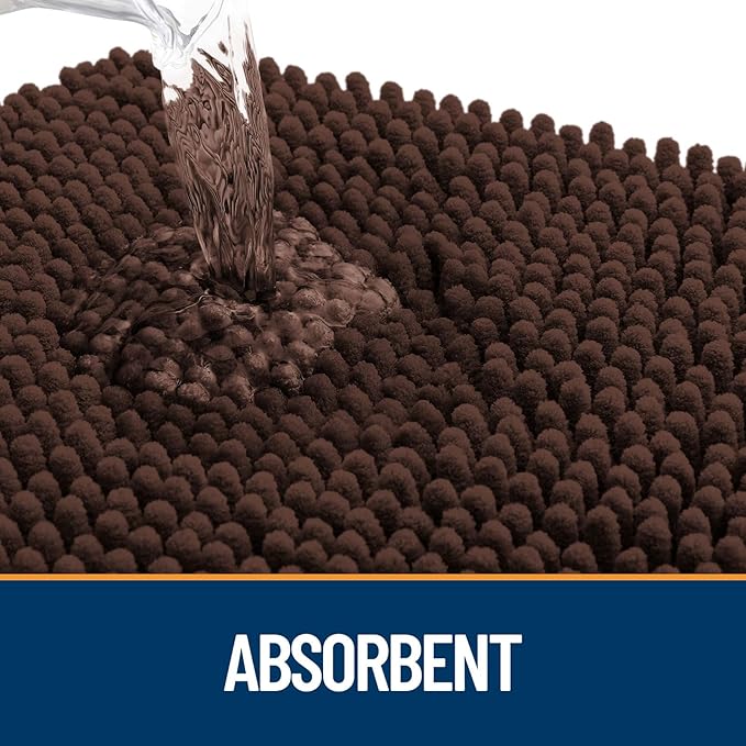 OLANLY Dog Door Mat Set 4-Piece 24x16, Absorbs Moisture and Dirt, Absorbent Non-Slip Washable Doormat, Quick Dry Chenille Mud Mat for Dogs, Entry Indoor Entryway Carpet for Inside Floor, Brown