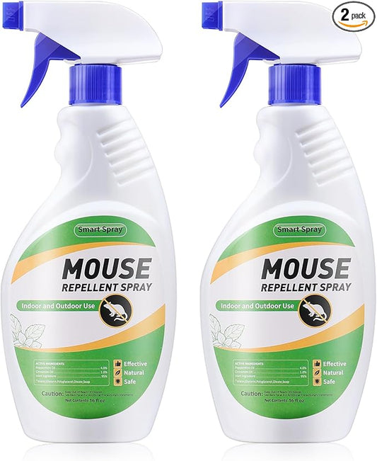 Mouse and Insect Repellent Spray 16 OZ * 2, Peppermint Oil Rodent and Insect Repellent Spray for Rodent and Mouse, Safe for Indoor, Outdoor, and Car Engines