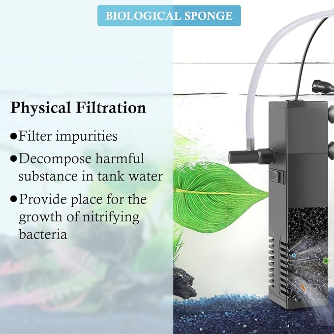 FEDOUR Submersible Aquarium Internal Filter, Filter with Water Pump for Fish Tank up to 35 Gallon (Sponge 4pcs for 8W)