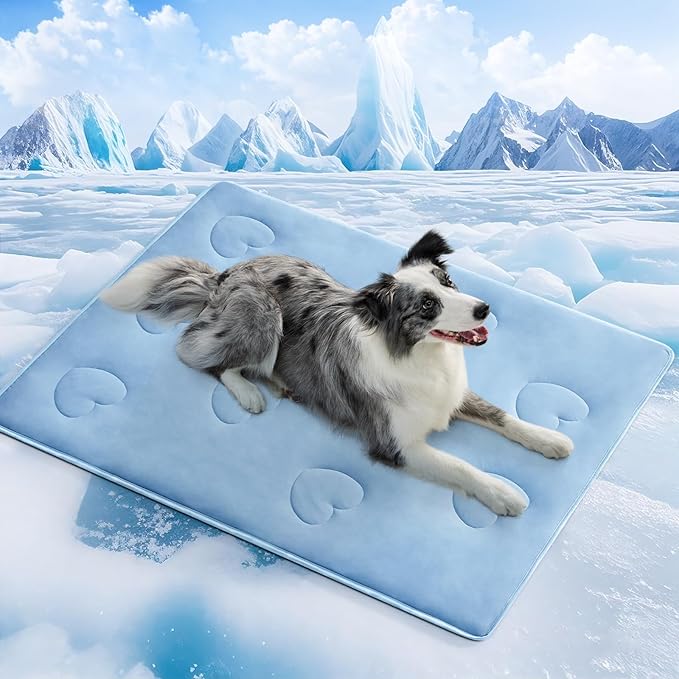 Cooling Blanket for Dogs, Lightweight & Durable Dog Cooling Mat, Q-MAX>0.45 Soft Breathable Pets Comforter for Couch, Bed & Car Essential - Light Blue 40x50 Inches