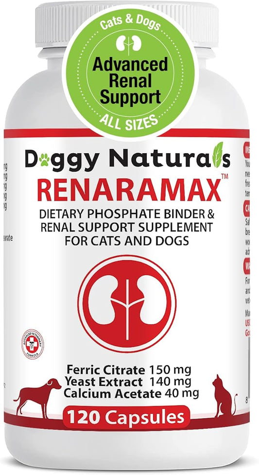 RENARAMAX Dietary Phosphate Binder and Renal Support Supplement for Cats and Dogs 120 Count (Made in U.S.A)