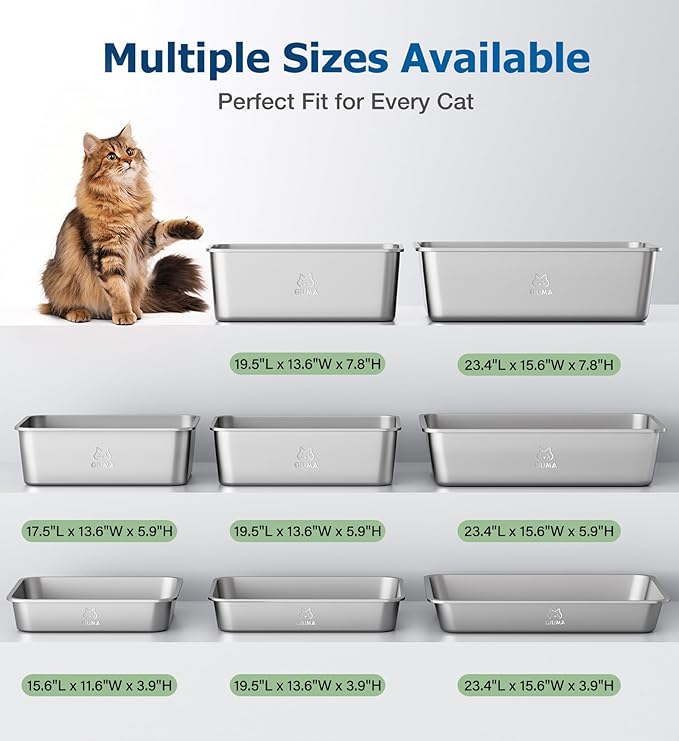 Stainless Steel Litter Box, Large Metal Cat Litter Box with High Sided for Big and Small Cats, Non-Stick, Easy to Clean, Odor-Free, 23.4" L×15.6" W×7.8" H, Leaf Green
