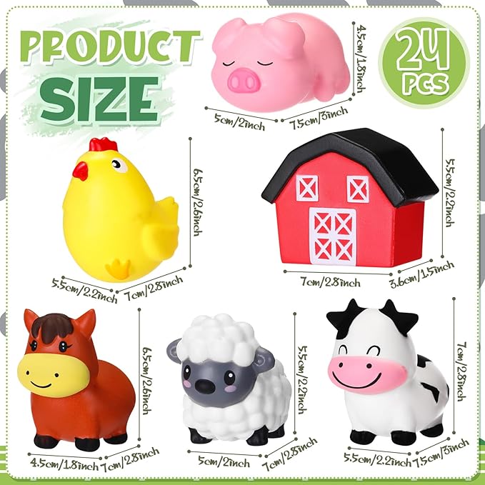 Wettarn 24 Farm Animal Foam Stress Toy Party Favors Fidget Toy Bulk Cute Farm Animal Stress Relief Gift Supplies for Adults Kids Graduation Classroom Reward Bathtub Beach Pool Mental Stimulation