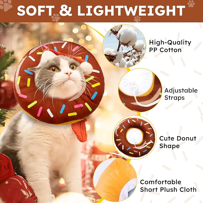 Cat Cone Collar Soft, Cat Recovery Collar for Wound Healing Cute Donut Adjustable Kittens Cones to Stop Licking Comfortable Lightweight Neck Elizabethan Collars for Cats Kittens After Surgery
