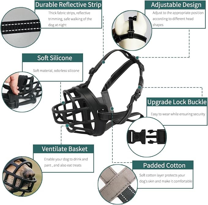 BARKLESS Dog Muzzle, Silicone Basket Muzzle for Small Medium Large Dogs, Soft Cage Mouth Cover Prevent Biting Chewing, Allow Drinking Panting, Suitable for German Shepherd