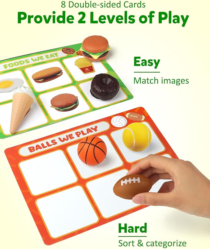 Coogam Sorting Toy for Toddlers, Animals Dinosaurs Fruits Vehicles Foods Fishes Balls Farm Playset, Fine Motor Montessori Game Preschool Educational Learning Gift for Year Old Kids