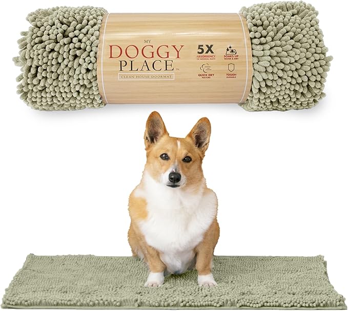 My Doggy Place Microfiber Dog Mat for Muddy Paws, 31" x 20" Oatmeal - Absorbent and Quick-Drying Dog Paw Cleaning Mat, Washer and Dryer Safe - Non-Slip Rubber Backed Dog Floor Mat, Medium