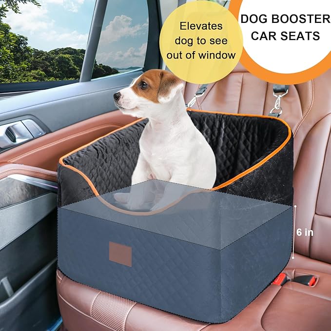 Dog Car Seat for Small Dogs, Memory Foam Booster Dog Seat for Dogs up to 35 lbs, Elevated Pet Car Seat with Washable Removable Cover, Storage Pockets (Black)