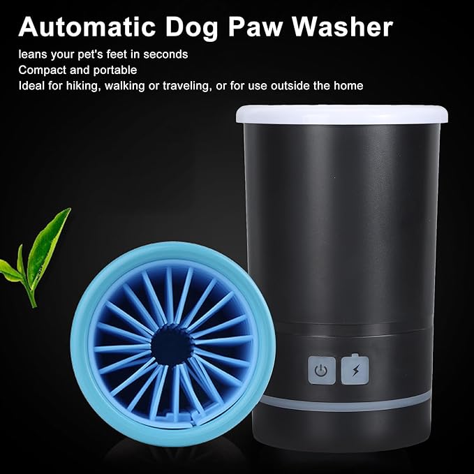Automatic Dog Cleaner, Soft Electric Washer USB Rechargeable Portable Cleaner Cup, Dog Foot Cleaning Machine for Small to Medium Dogs Cats (Black White)
