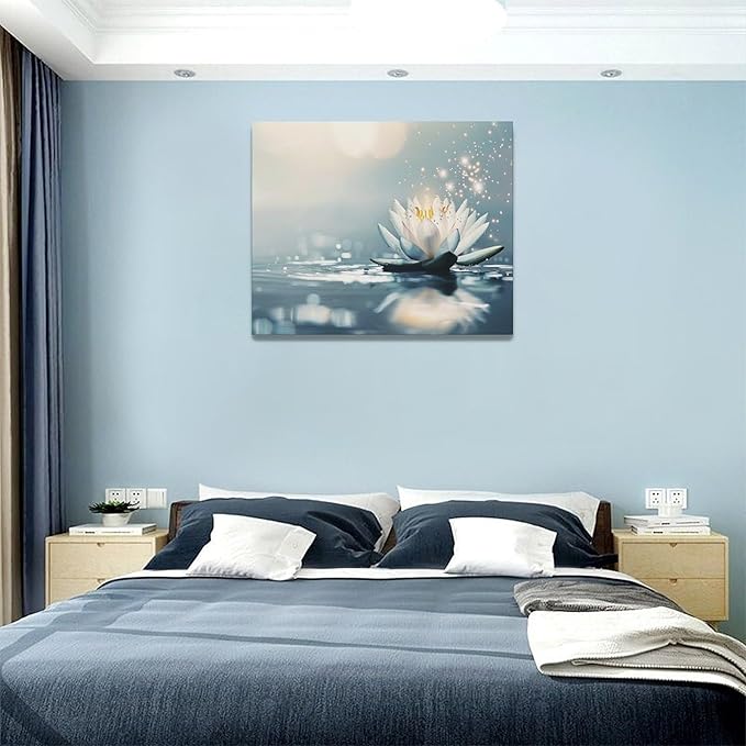 Bathroom Lotus Wall Art Floral Pictures Zen Meditation Wall Decor Yoga Spa Spiritual Canvas Print Painting Artwork for Bathroom Restroom Living Room Bedroom 16"x20"