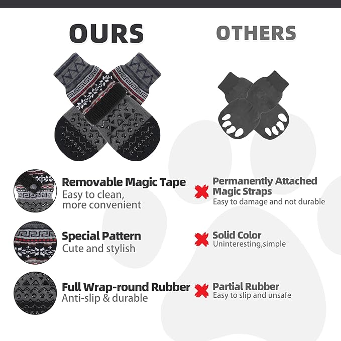 KOOLTAIL Dog Socks to Prevent Licking Paws for Hardwood Floors Anti Slip, Winter Warm Dog Boots&Paw Protector with Grippers, Double Sides Dog Shoes Booties for Small Medium Large Senior Dogs