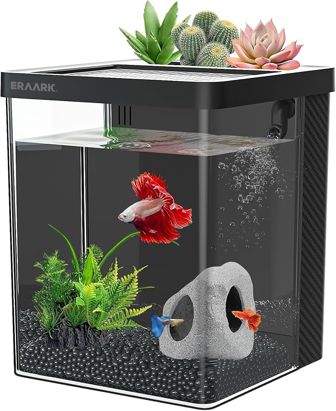 Betta Fish Tank,Aquarium kit 1.5 Gallon Fish Tank,with Filter LED Light, Water Pump, Decorate Water Plants and Sand, Aquarium Starter Kits, Fish Bowl