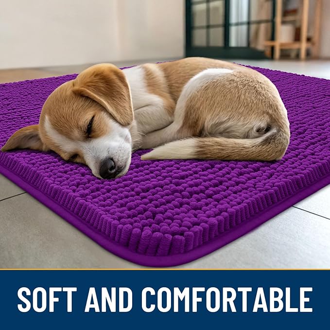 Smiry Dog Door Mat for Muddy Paws 36x24, Absorbs Moisture and Dirt Doormat, Non-Slip Washable Quick Dry Chenille Front Door Mat Indoor Entrance, Entryway Carpet for Inside Floor, Purple