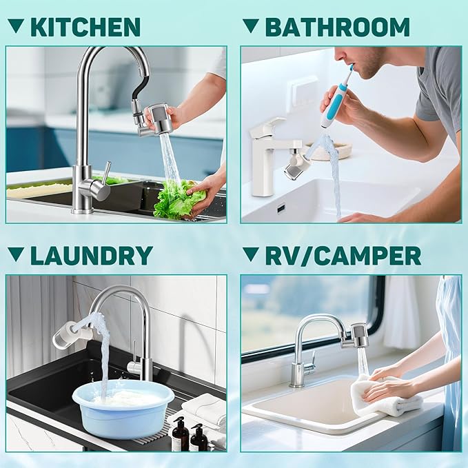 CECEFIN Sink Faucet-Mounted Water Filters - 720 Rotating Water Filtration System, 2-Mode Spray, Carbon Filter Cartridges for Reduces Chlorine, Hard Water Softener, Last 528 Gallons Tap Water Purifier