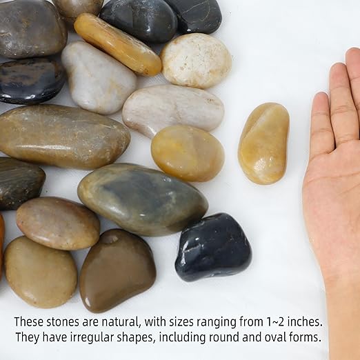 8LB 1"-2" Decorative River Rocks for Plants, Polished Pebbles for Garden Landscaping, Planters, Aquariums, Vase Fillers – Indoor & Outdoor Decor