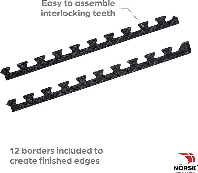 Norsk Foam Floor Gym Mats with Interlocking Tiles, .47" Thick, 24"x24", 30-Pack, 120 Square Feet, Diamond Plate Design, Black