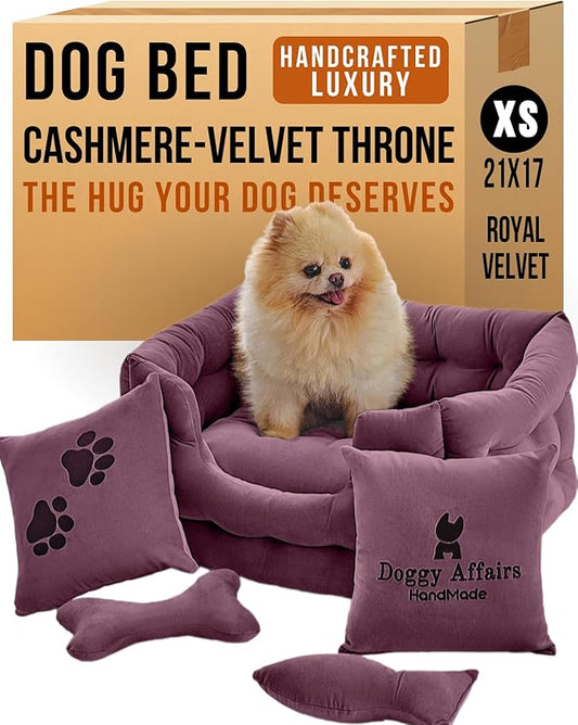 Luxury Dog Bed Chesterfield – Handcrafted Velvet Throne for Dogs | Joint Support, Calming & Temp-Regulating Comfort | Durable 5+ Years, Anti-Claw, Washable 100+ Times – XS, Purple