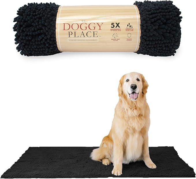 My Doggy Place Microfiber Dog Mat for Muddy Paws, 60" x 36" Black - Non-Slip, Absorbent and Quick-Drying Dog Paw Cleaning Mat, Washer and Dryer Safe - X-Large/Runner