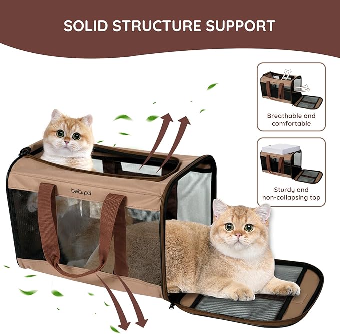 BELLA & PAL Cat Carrier Travel Bag, Airline Approved Lightweight Cat Carrier, Soft Sided Pet Carrier for Puppy Dogs Up to 18lbs, Collapsible Kitten Bag with Removable Waterproof Mat, Ventilated Mesh