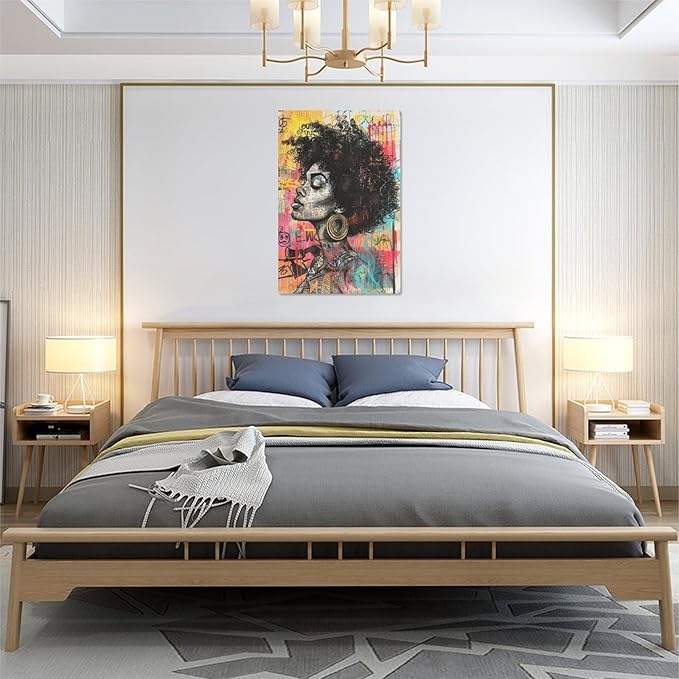 Quorin African American Wall Art Banksy Graffiti Black Woman Pictures Black Girl Wall Decor Canvas Print Painting Artwork for Bathroom Living Room Bedroom 16"x24"