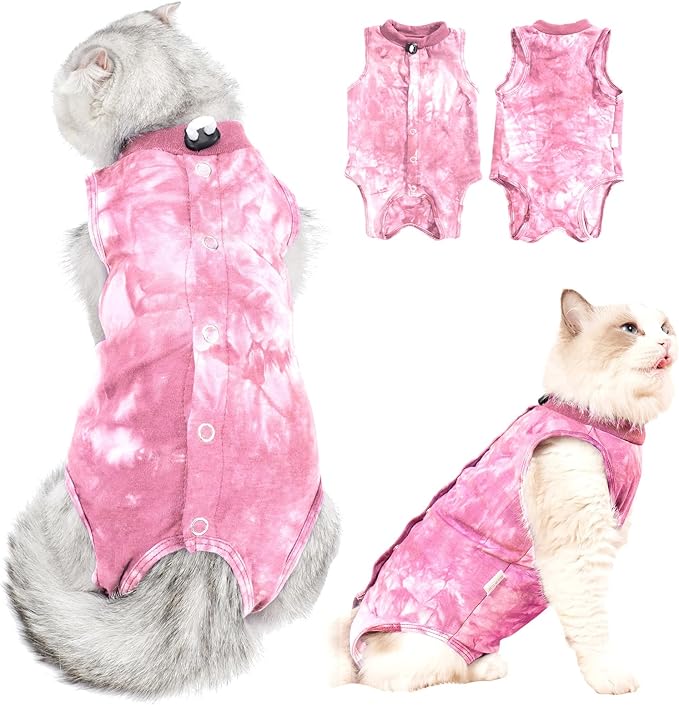 Cat Recovery Suit After Surgery, Cat Recovery Wear for Abdominal Wounds Cat Onesie Cone E-Collar Alternative,Pink L