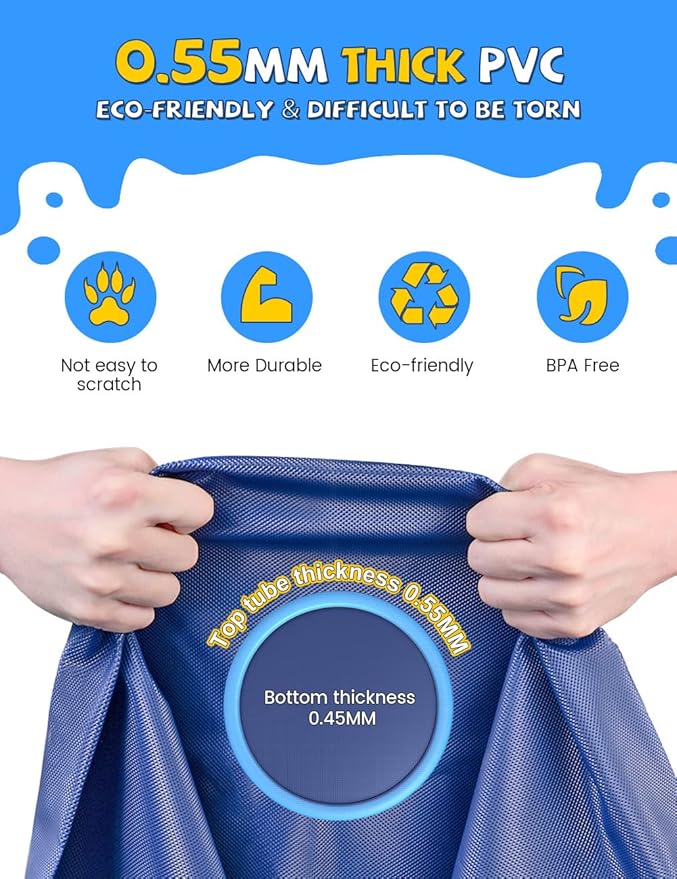 VISTOP Non-Slip Splash Pad for Kids and Dog, Thicken Sprinkler Pool Summer Outdoor Water Toys - Fun Backyard Fountain Play Mat for Baby Girls Boys Children or Pet Dog (87 inch, Blue&Blue)