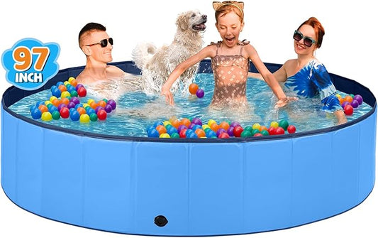 Jecoo Dog Pool for Large Dogs Kiddie Pool Hard Plastic Foldable Dog Bathing Tub Portable Outside Kids Swimming for Pets and Dogs Outdoor Backyard
