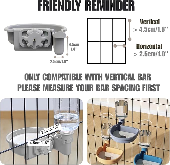 Automatic Pet Food Water Dispenser, Auto Gravity Pet Feeder Water Bottle Set for Crate, Feeding Station for Small Dog Cat Rabbit Guinea Pigs Chinchilla Ferret Hedgehog (Blue)