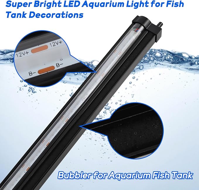 Bubbler Aquarium Fish Tank Decor: Submersible Aquarium Lighting with Oxygen Boost for Fish Lovers - Waterproof RGB Light Bar Bubble Wall for 30-35 Inch Saltwater Freshwater Fishes Tanks