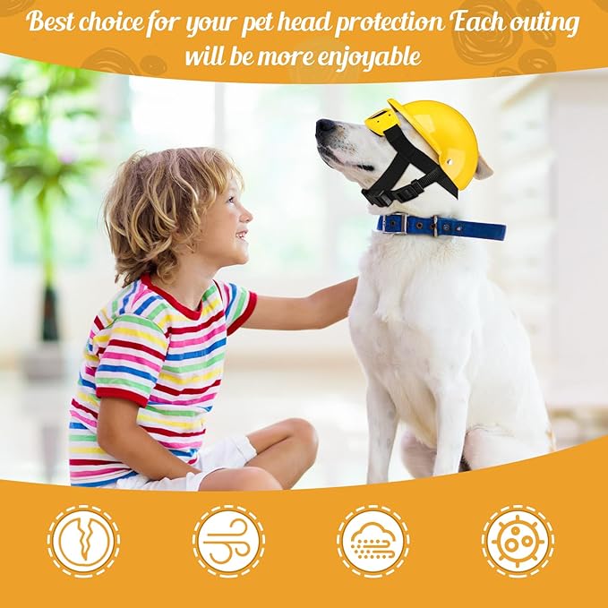 Frienda Dog Helmet and Goggles, UV Protection Doggy Sunglasses and 4 Inch Padded Puppy Motorcycle Helmet Adorable Dog Goggles with Adjustable Belt for Small Dogs Puppy Riding (Yellow,L)