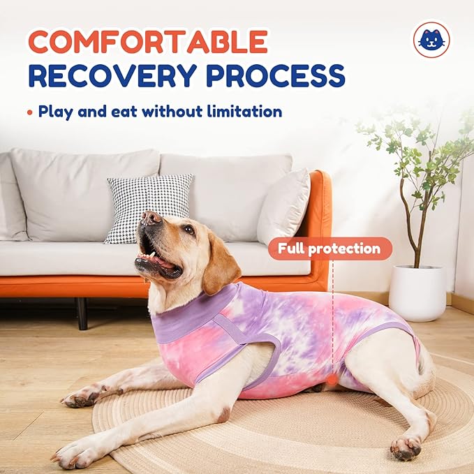 Breathable Dog Recovery Suit for Male/Female, Tie Dye Purple Dog Onesie for Abdominal Wounds, Cone E-Collar Alternative After Surgery to Anti-Licking, Professional Surgery Suit for Dogs Small