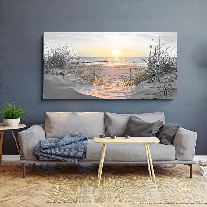 Yxbhhym-Beach Wall Art Prints Sunset Black and White Wall Art Coastal Wall Decor Ocean Picture for Living Room Wall Art Bedroom Seascape Artwork Sea Scene Painting Modern Bathroom Office Decor