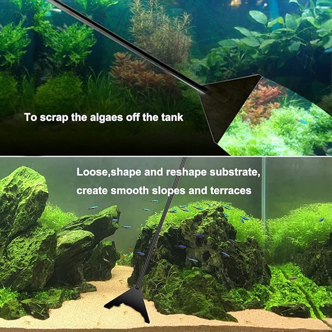 4Pcs Aquascaping Tools Kit, Long Stainless Steel Aquarium Plant Tools with Black Anti-rust Coating, Aquarium Tweezers, Scissors, and Scrapers for Aquascaping Cleaning（Magnetic Tool Holder）