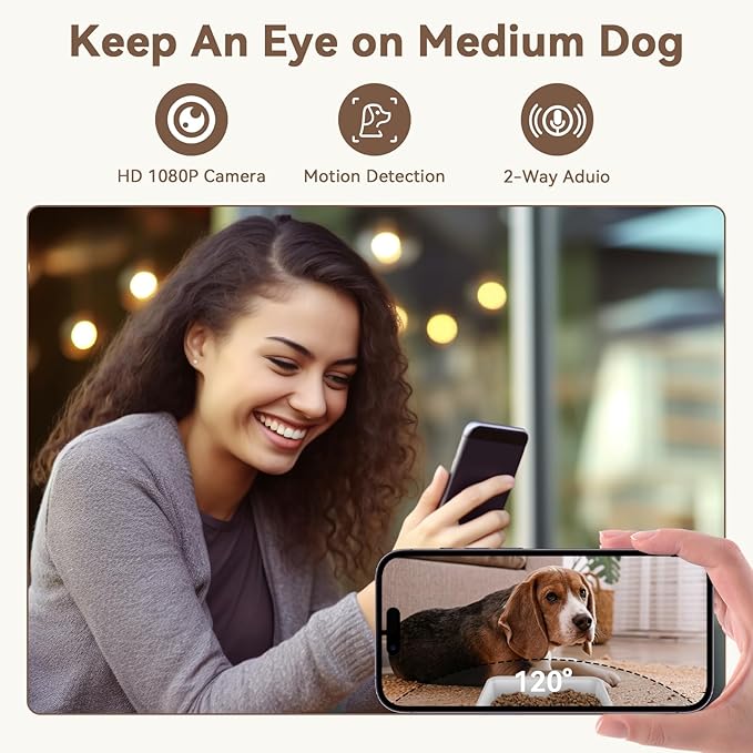 Automatic Dog Feeder with Camera: 8L/33 Cups 5G WiFi Timed Food Dispenser for Dogs - 1080P HD Night Vision Video Recording 2-Way Audio APP Control