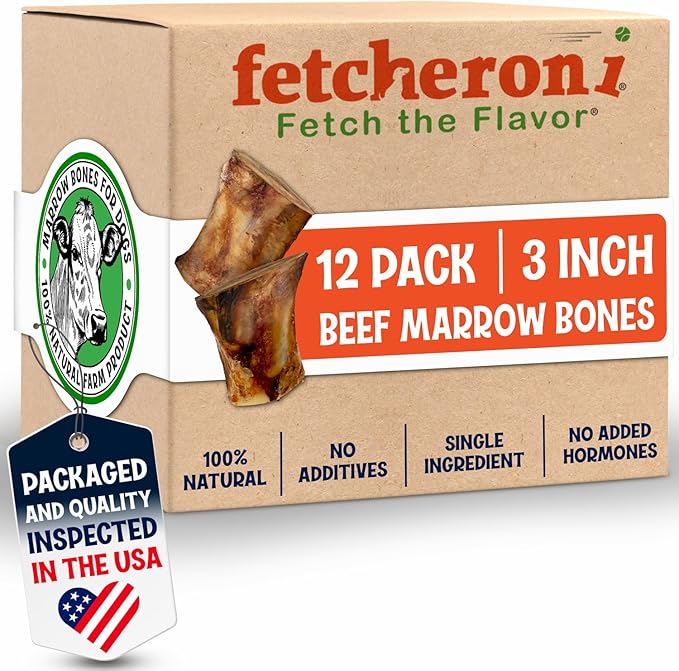 Beef Marrow Bones for Dogs, 3" Bone, Long Lasting Stuffed Treats, Tasty and Healthy Snack for Small and Medium Sized Pets, (12 Pack)